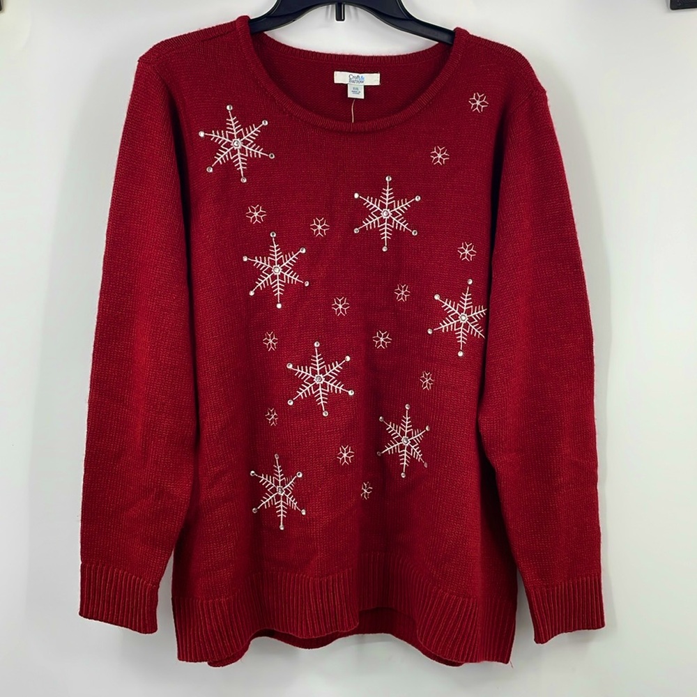 NWT Croft & Barrow Red Snowflake Embroidered Holiday Sweater Size Size XXL